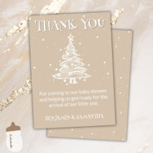 Kerst Beige Neutraal Baby shower Dank u kaart