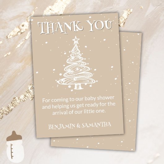 Kerst Beige Neutraal Baby shower Dank u kaart
