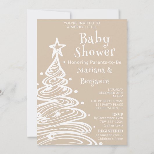 Kerst Beige Neutral Couples Baby shower Kaart (Voorkant)