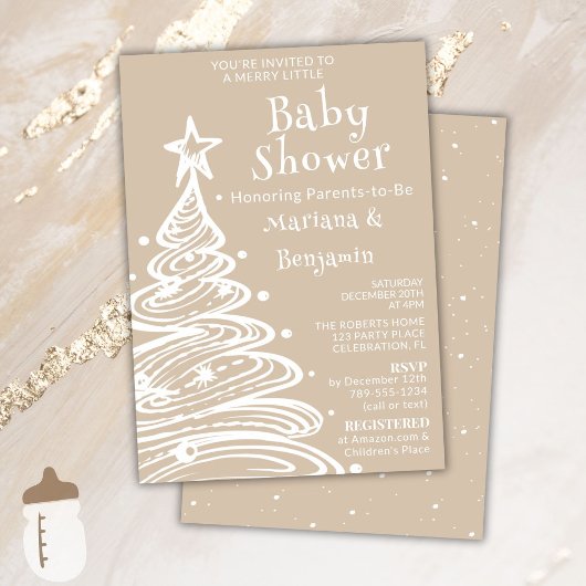 Kerst Beige Neutral Couples Baby shower Kaart