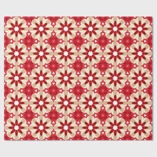 Kerst Beige Rood en Witte Bloem Patroon Cadeaupapier (Vlak)
