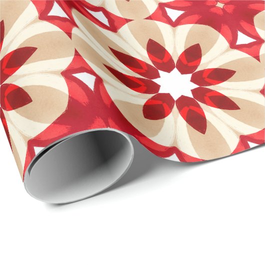 Kerst Beige Rood en Witte Bloem Patroon Cadeaupapier (Rol Hoek)