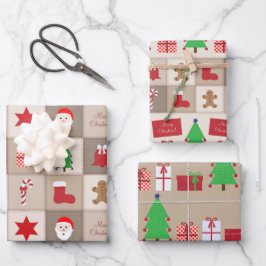Kerst Beige Vierkante Patronen Papier Bladen Inpakpapier Vel