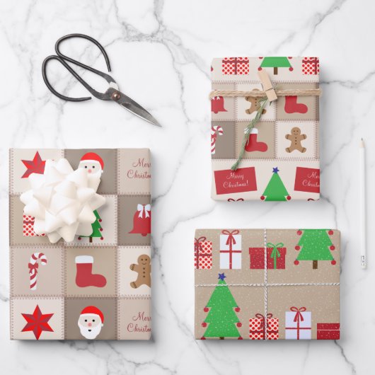 Kerst Beige Vierkante Patronen Papier Bladen Inpakpapier Vel (Voorkant)