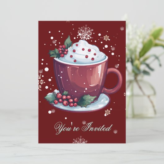 Kerst Beker van Hot Chocolate Holiday Party Rood Kaart (Staand voorkant)