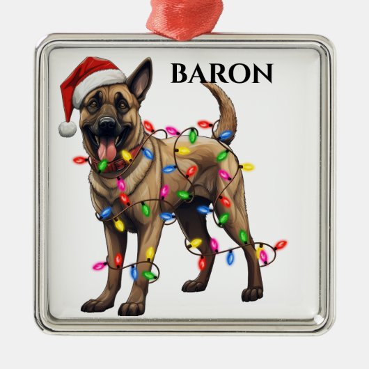 KERST BELGISCHE MALINOIS HONDENLAMPEN METALEN ORNAMENT (Voorkant)