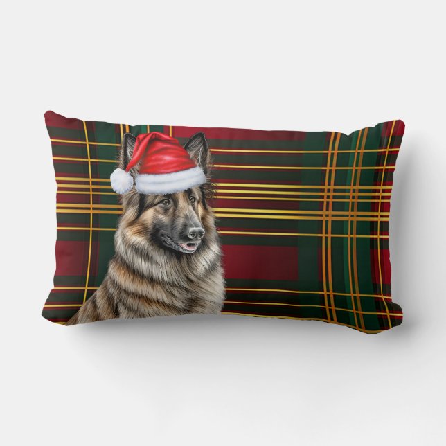Kerst Belgische Tervuren Hond Vakantie Plaid Kussen (Achterkant)