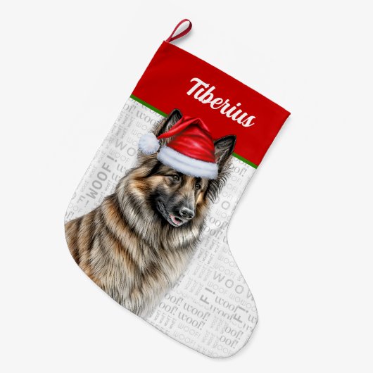 Kerst Belgische Tervuren met de naam van de hond Grote Kerstsok (Voorkant (Hangend))