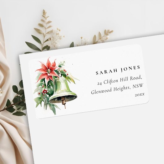 Kerst Bell Pine Poinsettia Foliage Adres Etiket