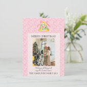 Kerst Bell Roze Preppy met Foto Feestdagenkaart (Staand voorkant)