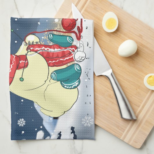 Kerst Beren Winter Sneeuw Vakantie Scène Theedoek (Quarter Fold)