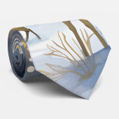 Kerst Bergen Bomen Herten Sterren Blauw Grijs Stropdas (Opgerold)