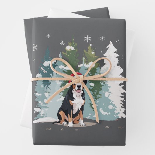 Kerst Berner Sennenhond Mama Puppy Winter Inpakpapier Vel (In situ)
