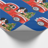 Kerst Berner Sennenhonden Rode Truck Blauw Cadeaupapier (Hoek)