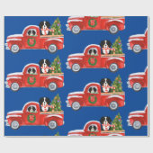 Kerst Berner Sennenhonden Rode Truck Blauw Cadeaupapier (Vlak)