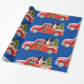 Kerst Berner Sennenhonden Rode Truck Blauw Cadeaupapier (Uitgerold)