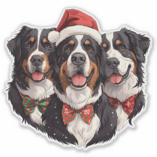 Kerst Berner Sennenhonden Sticker (Voorkant)