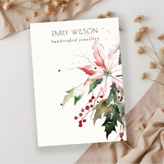 Kerst Berry Poinsettia Waterverf 2 Oorbel Visitekaartje