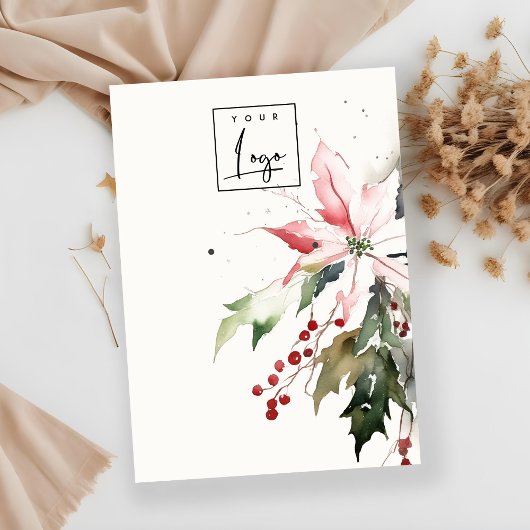 Kerst Berry Poinsettia Waterverf Oorbel Logo Visitekaartje