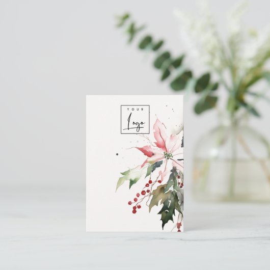 Kerst Berry Poinsettia Waterverf Oorbel Logo Visitekaartje (Staand voorkant)