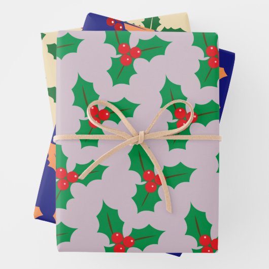 Kerst Berry Wrapping Paper Flat Sheet 3 stuks (In situ)
