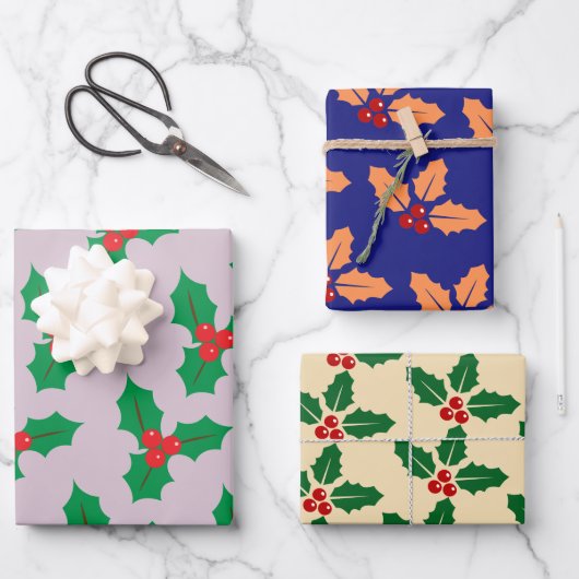 Kerst Berry Wrapping Paper Flat Sheet 3 stuks (Voorkant)