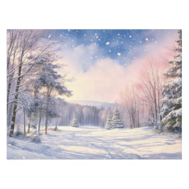 Kerst besneeuwde pijnbomen besneeuwde landschap tafelkleed