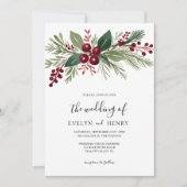 Kerst bessen groen bruiloft kaart (Voorkant)
