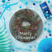 Kerst bessen krans op deur papieren bordje (Feest)