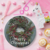 Kerst bessen krans op deur papieren bordje (Feest)