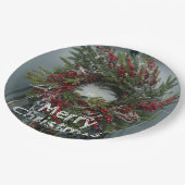Kerst bessen krans op deur papieren bordje (Gekanteld)