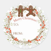 Kerst bessen krans peperkoek om van ronde sticker (Voorkant)