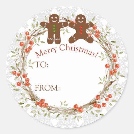 Kerst bessen krans peperkoek om van ronde sticker (Voorkant)