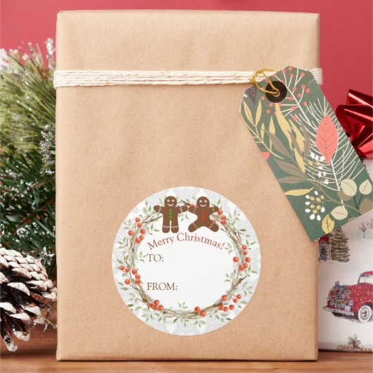 Kerst bessen krans peperkoek om van ronde sticker (Feestdagen)
