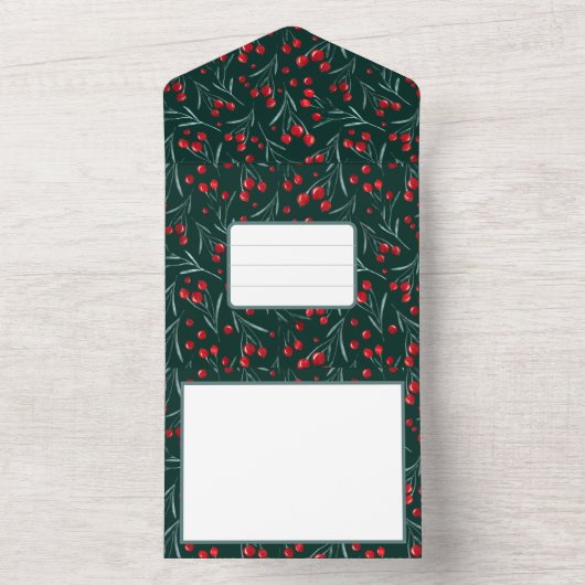 Kerst bessen - Traditionele kerstkleuren All In One Uitnodiging (Binnen)