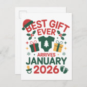 Kerst beste cadeau arriveert januari 2026 koppels aankondigingskaart (Voorkant / Achterkant)