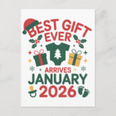 Kerst beste cadeau arriveert januari 2026 koppels aankondigingskaart (Voorkant)