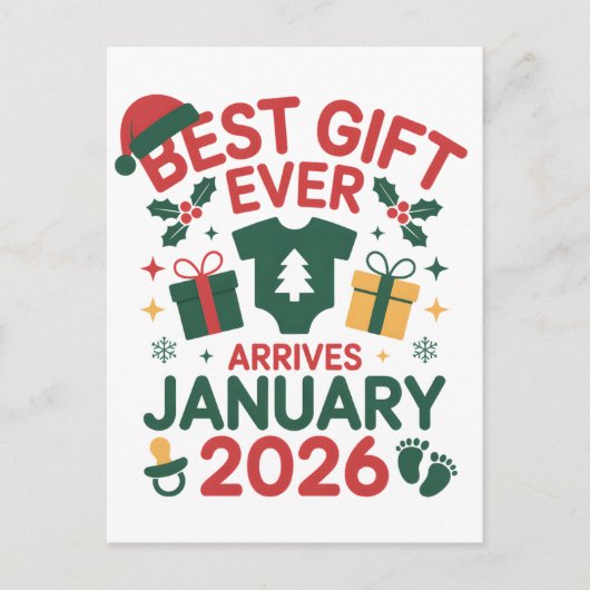 Kerst beste cadeau arriveert januari 2026 koppels aankondigingskaart (Voorkant)