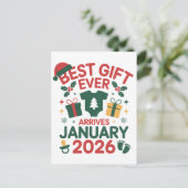 Kerst beste cadeau arriveert januari 2026 koppels aankondigingskaart (Staand voorkant)