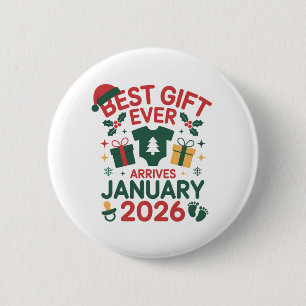 Kerst beste cadeau arriveert januari 2026 koppels ronde button 5,7 cm