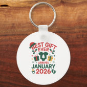 Kerst beste cadeau arriveert januari 2026 koppels sleutelhanger (Voorkant)