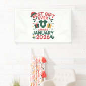 Kerst beste cadeau arriveert januari 2026 koppels spandoek (Insitu)