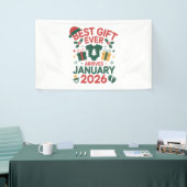 Kerst beste cadeau arriveert januari 2026 koppels spandoek (Beurs)