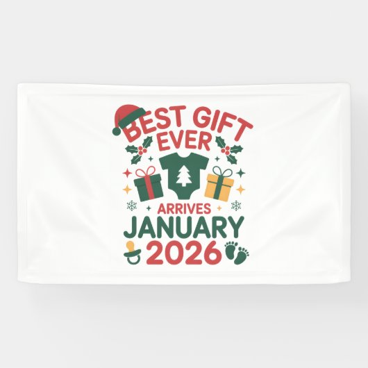Kerst beste cadeau arriveert januari 2026 koppels spandoek (Horizontaal)