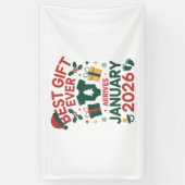 Kerst beste cadeau arriveert januari 2026 koppels spandoek (Verticaal)