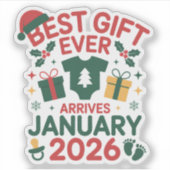 Kerst beste cadeau arriveert januari 2026 koppels sticker (Voorkant)