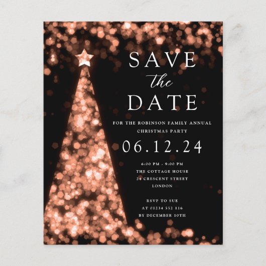 Kerst Bewaar de datum Roos Gouden Glam Invite Flyer (Voorkant)