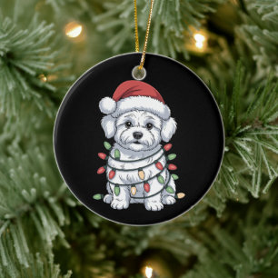 Kerst Bichon Frise Hond Sinterklaas Hoed Kerstlich Keramisch Ornament