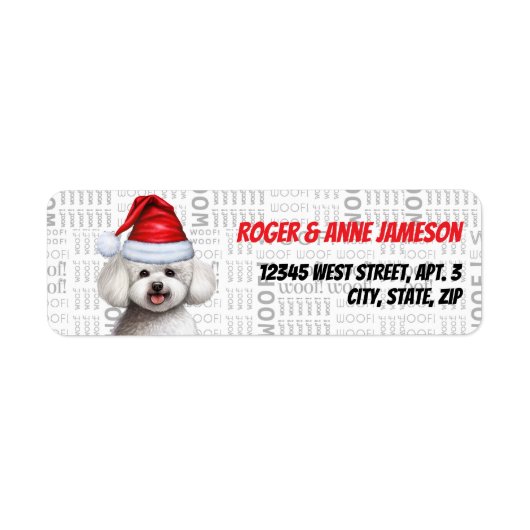 Kerst Bichon Frise Hond Vakantieadres Etiket (Voorkant)