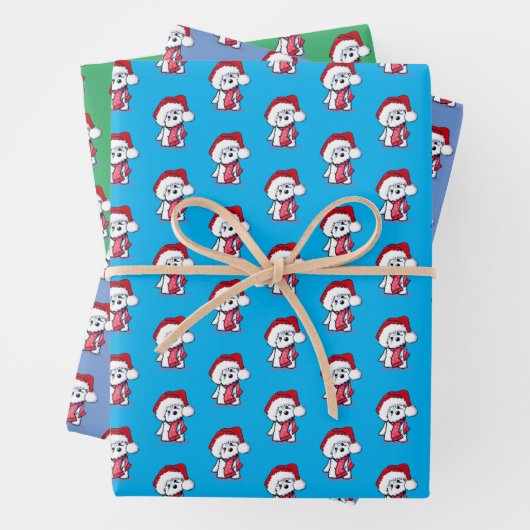 Kerst Bichon Wrapping Paper Set van 3 vellen (In situ)